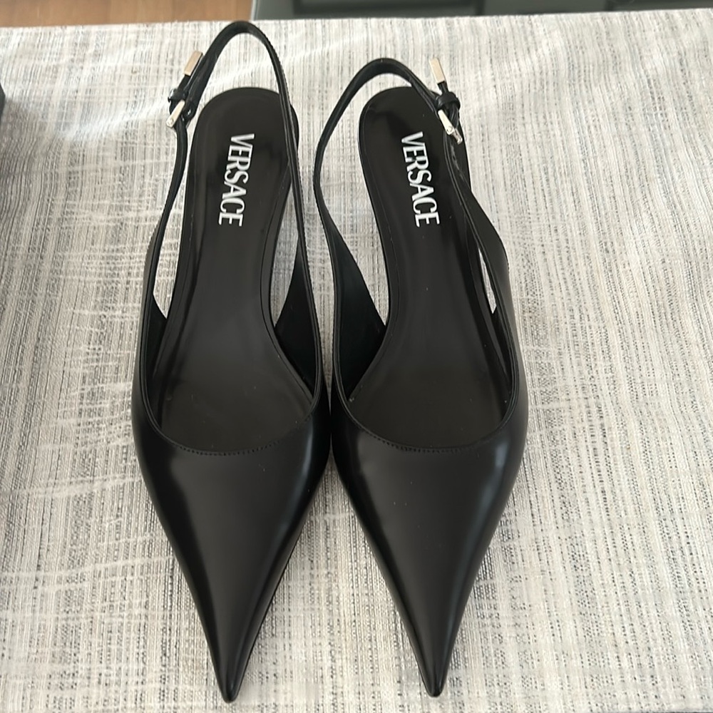 Versace sling back kitten heels